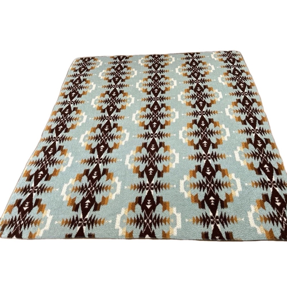 Pendleton Sherpa Fleece Blanket Aztec Legend Lake Aqua Blue Sky Southwest - Picture 5 of 13